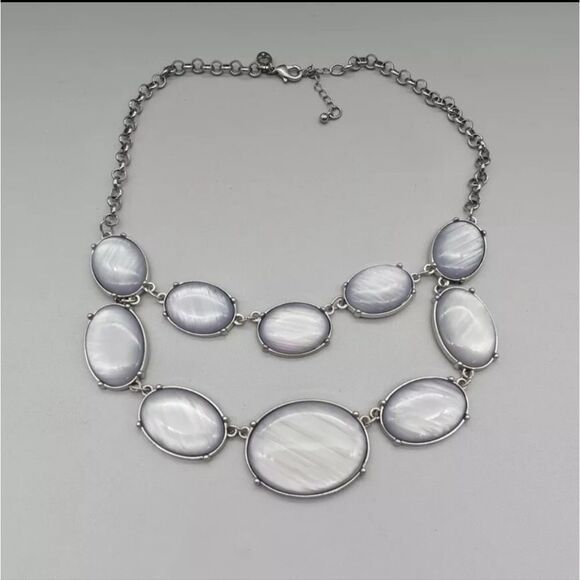 Charming Charlie Necklace Statement Bib Gray Oval Bead Pendants 20" NWOT - Picture 2 of 10